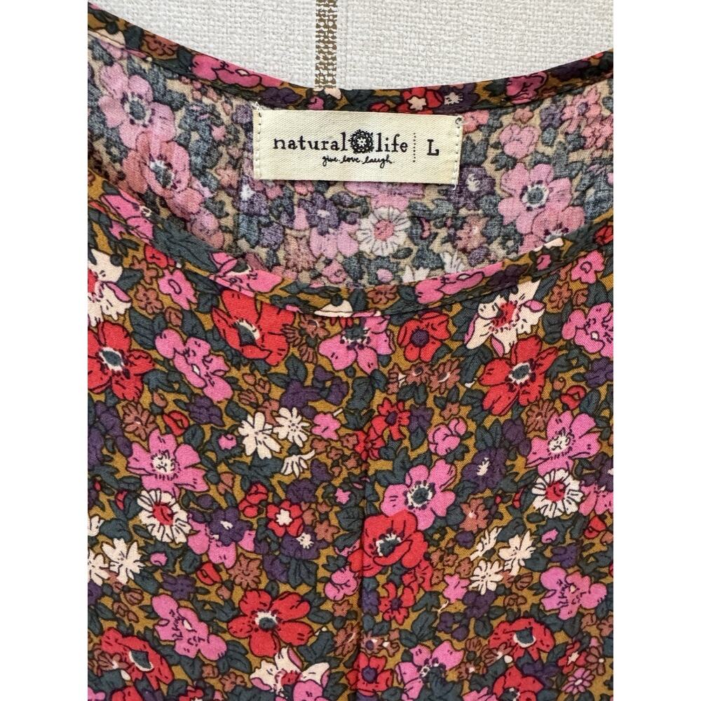 Natural Life Palazzo Wide Leg Crop Jumpsuit Ditzy Floral Large Brown Pink Resort - Picture 3 of 10